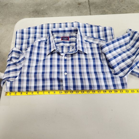 Untuckit Mens Pomerol Button Front Shirt Size L Long Sleeve Slim Gray Blue Check - Picture 8 of 11